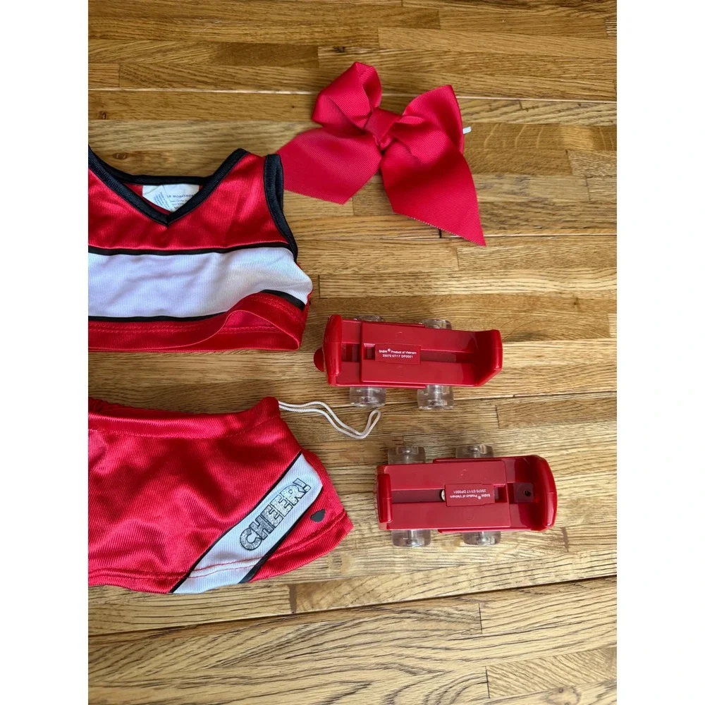 Cheerleader Outfit Set 2pc Top Skirt Red‎ with Red Bow and Red Skates- total 5pc